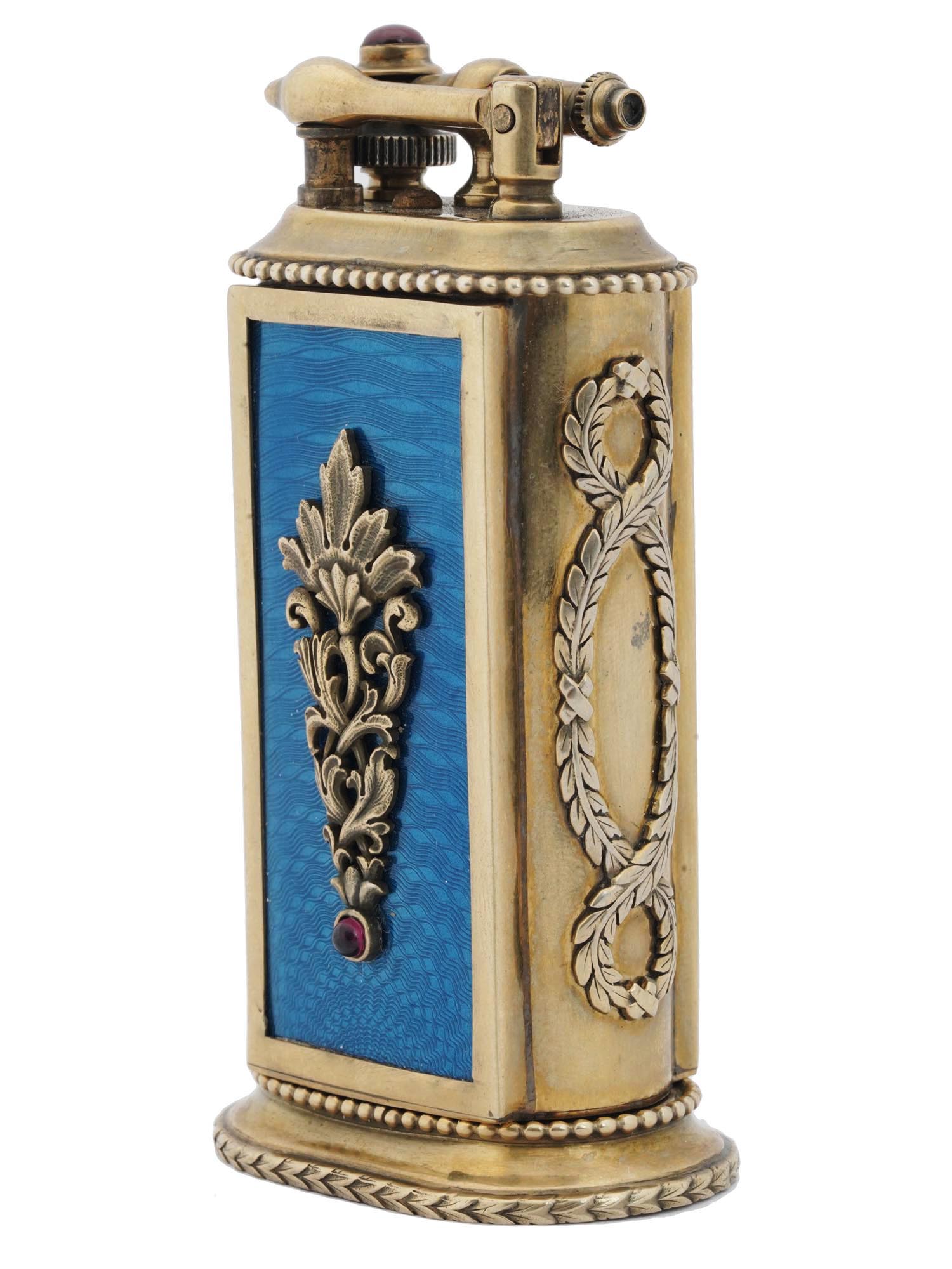 GILT SILVER AND ENAMEL RUBY STONES TABLE LIGHTER PIC-2